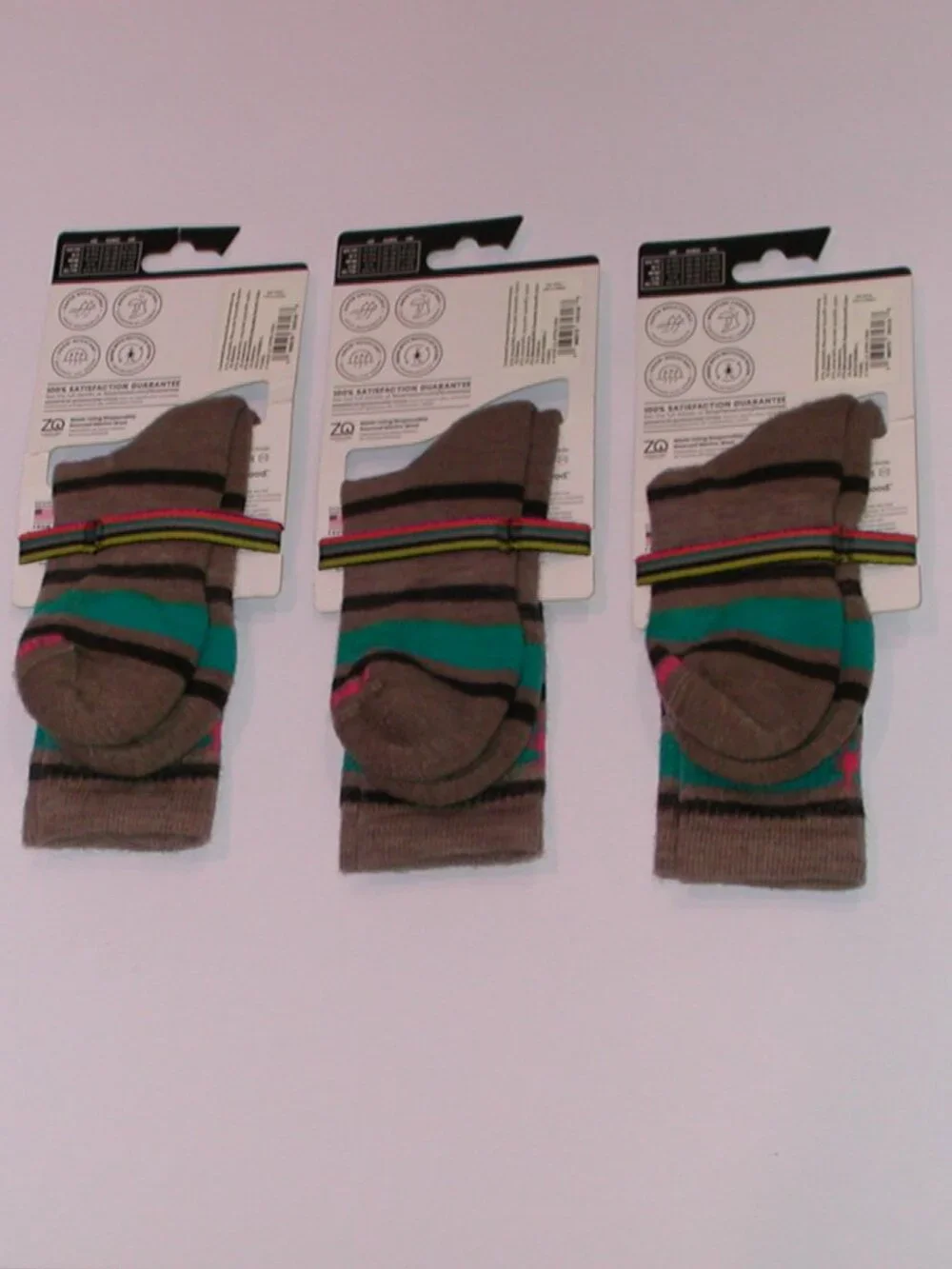 3 Pairs SmartWool Kids Hike Light Cushion Striped Crew Socks Large Fossil NWT